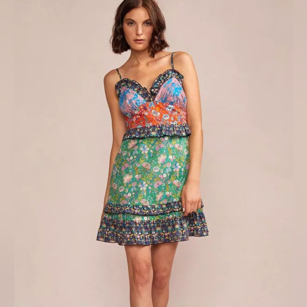 CYNTHIA ROWLEY Charlotte floral patchwork mini dress